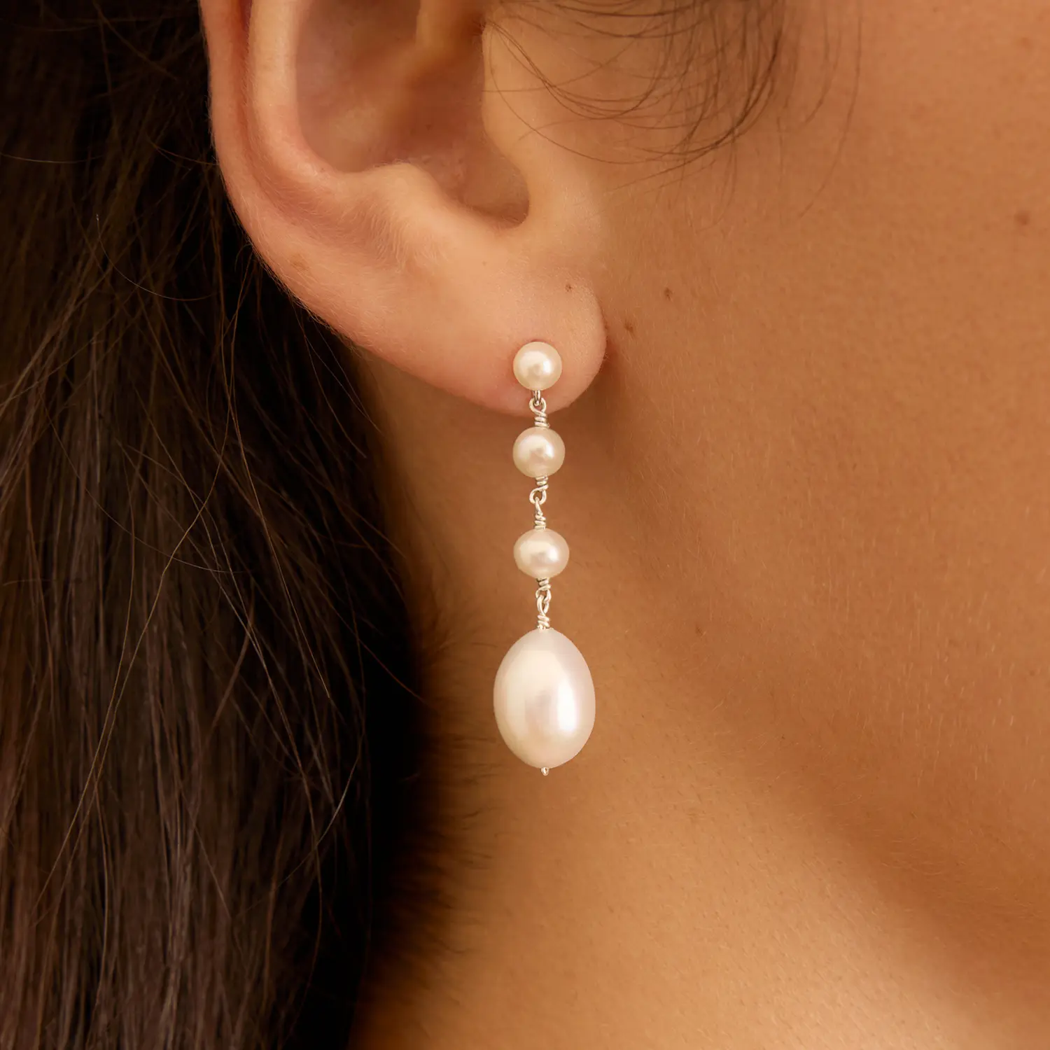 Silver Multi Pearl Drop Earrings - Image 2