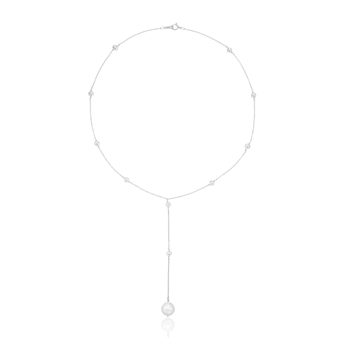 Silver Multi Pearl Lariat Necklace