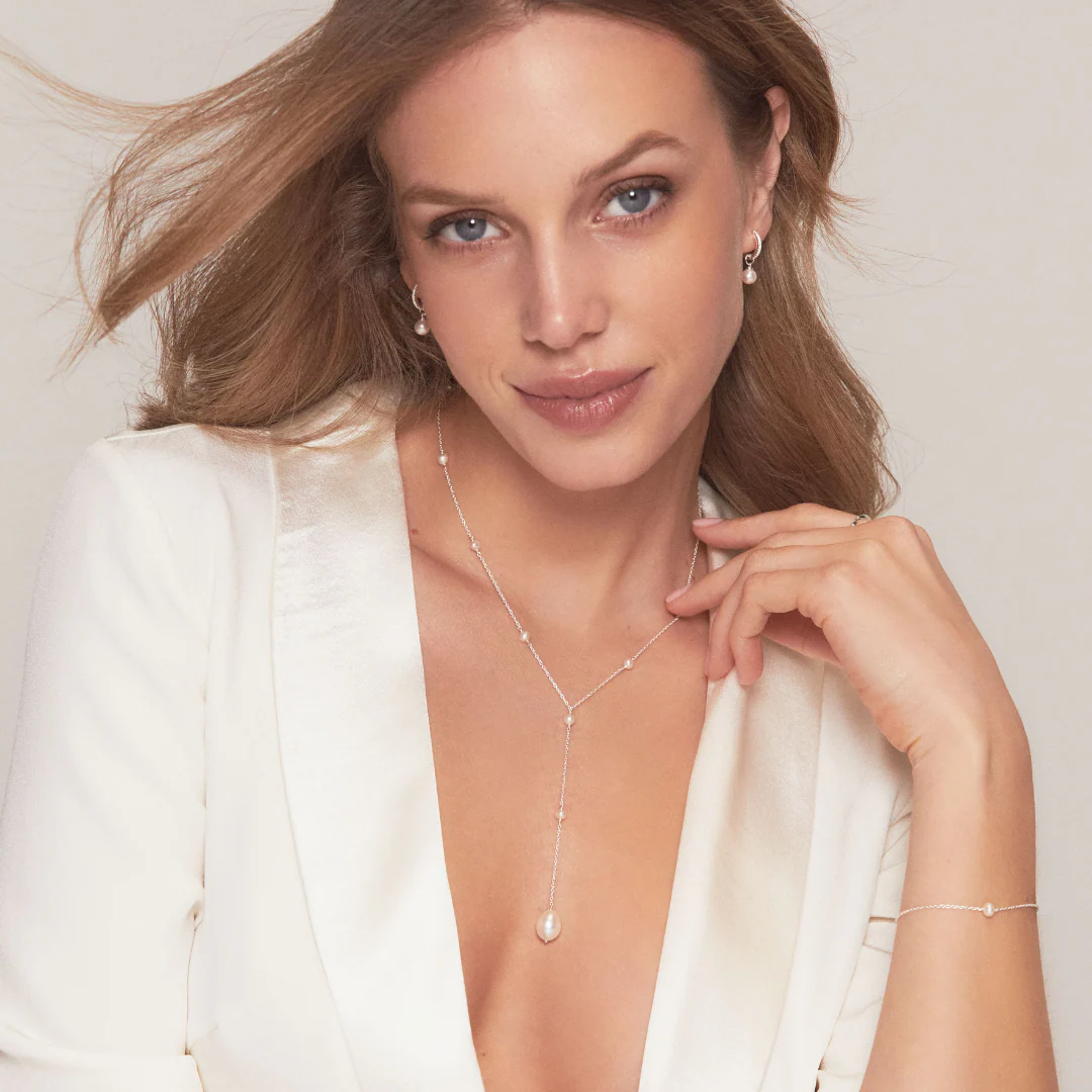 Silver Multi Pearl Lariat Necklace - Image 3