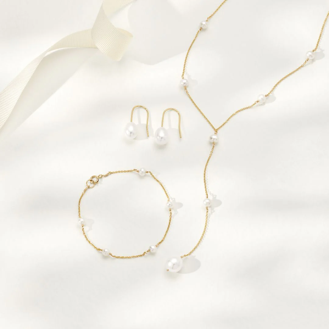 Solid White Gold Multi Pearl Lariat Necklace - Image 6
