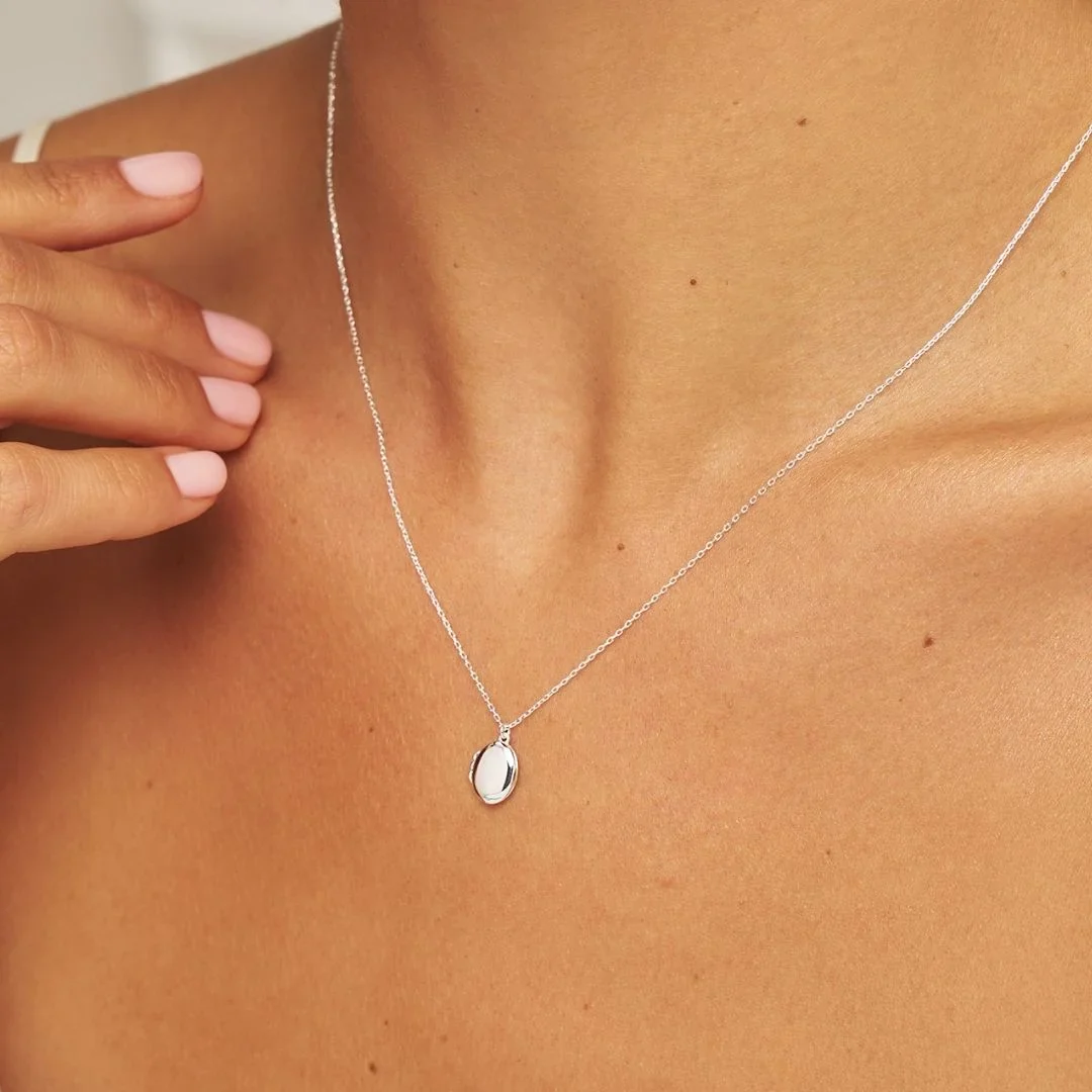 Silver Oval Locket Necklace - Image 2