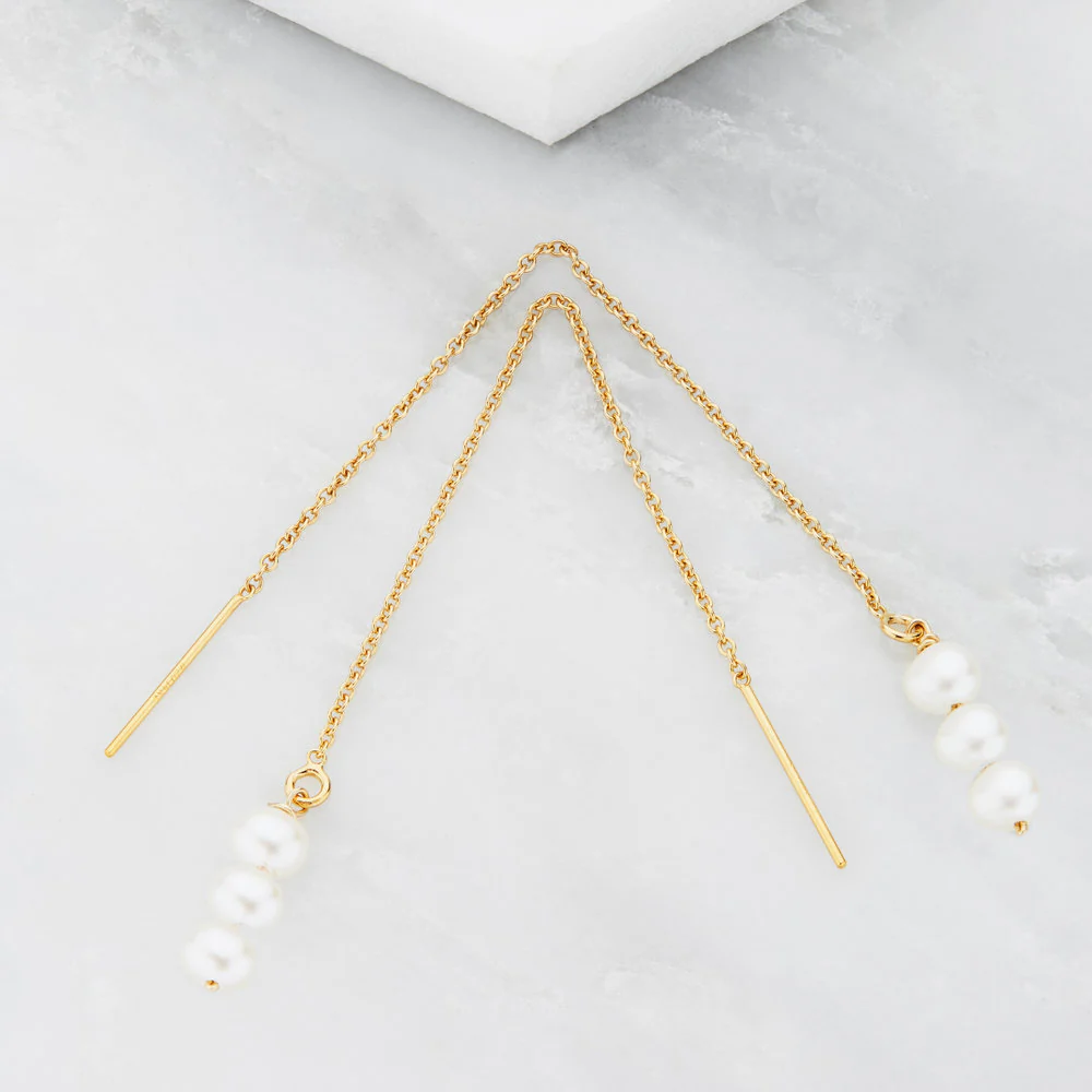 Silver Pearl Cluster Drop Ear Threaders - Image 3