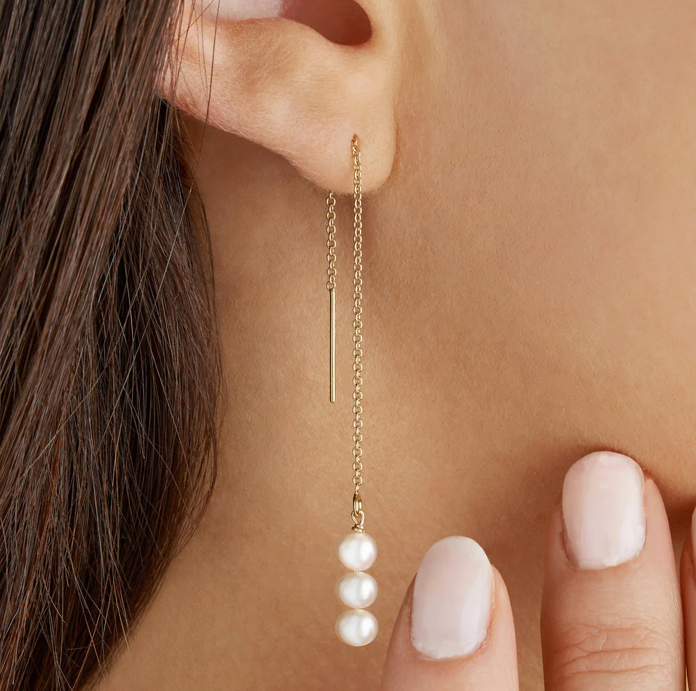 Silver Pearl Cluster Drop Ear Threaders - Image 4