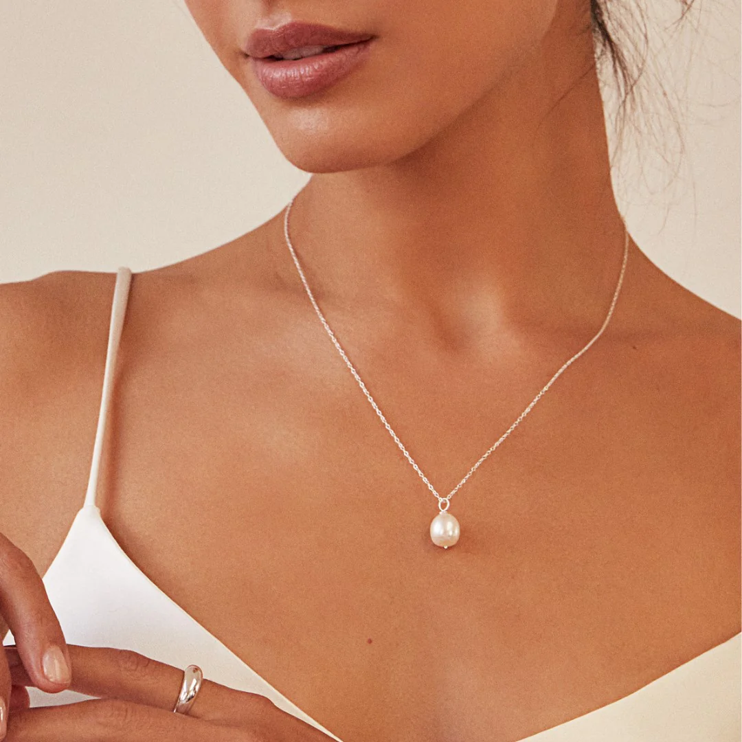 Silver Pearl Drop Huggies and Large Pearl Necklace Gift Set - Image 5