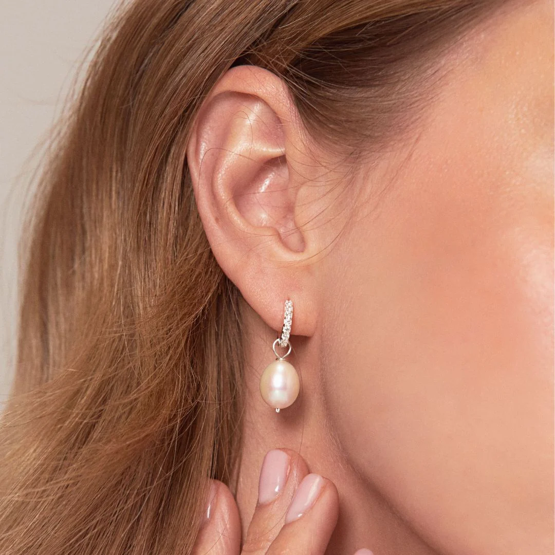 Silver Pearl Drop Huggies and Plain Huggies Earrings Gift Set - Image 3