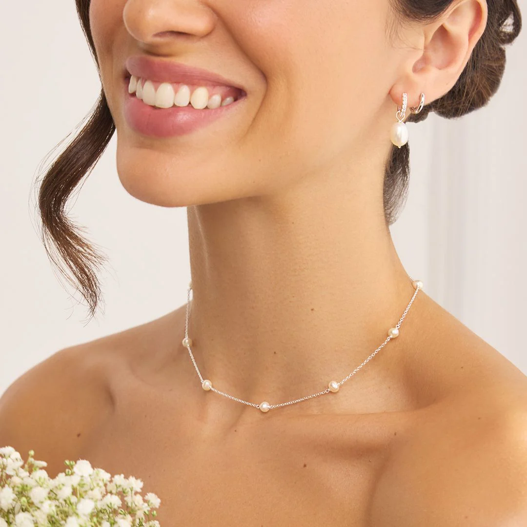 Solid White Gold Ten Pearl Choker - Image 5