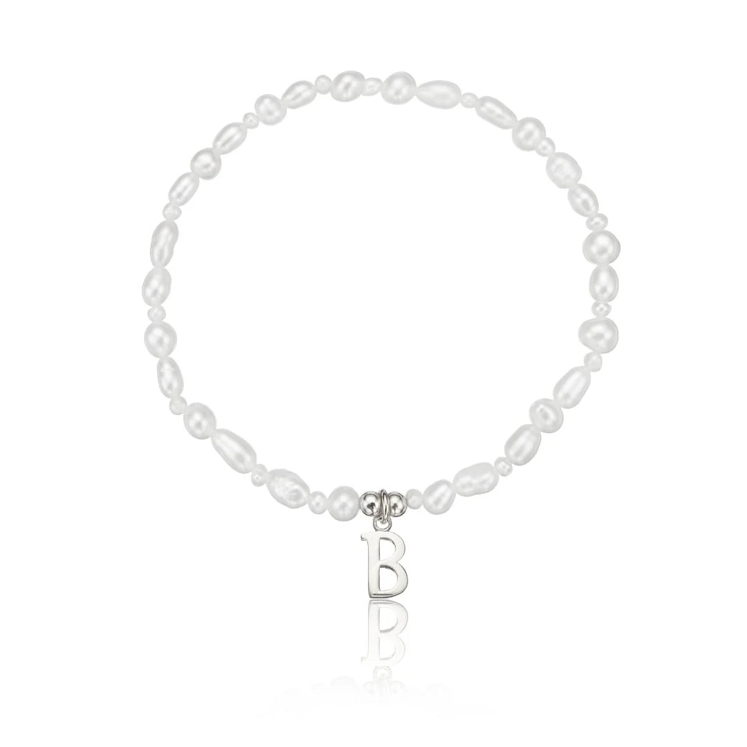 Silver Pearl Initial Letter Bracelet