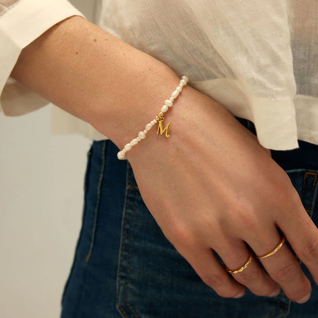 Silver Pearl Initial Letter Bracelet - Image 4