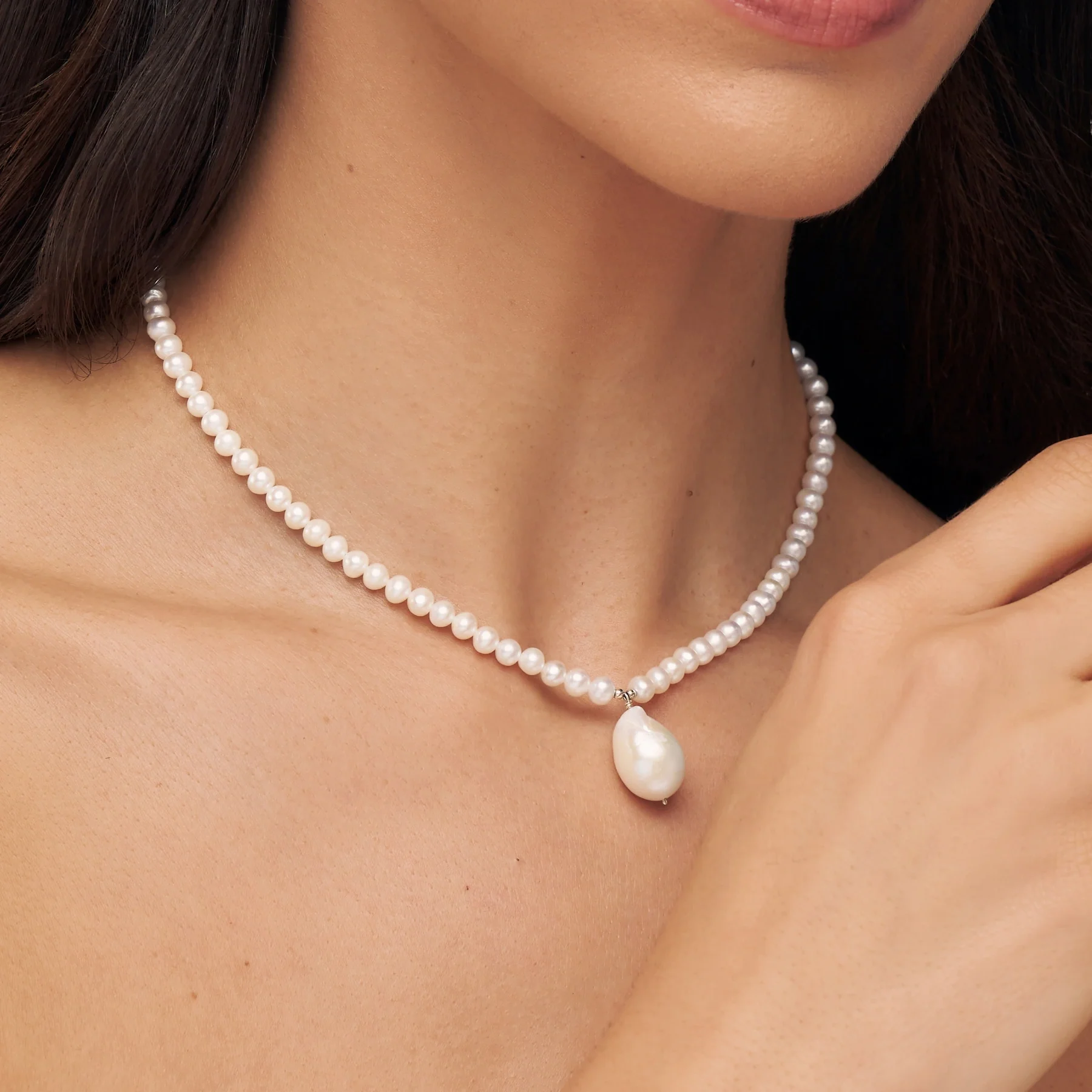 Silver Pearl with Baroque Drop Necklace - Image 2