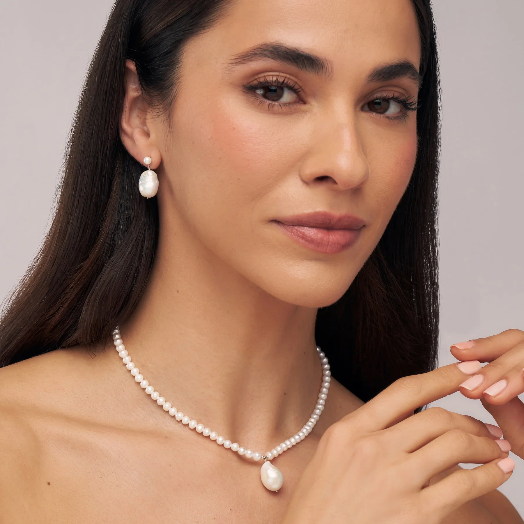 Silver Pearl with Baroque Drop Necklace - Image 3