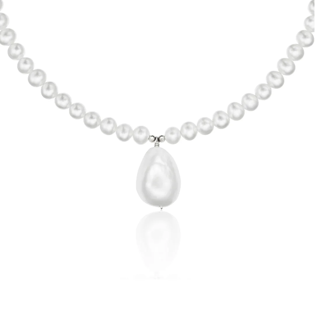 Silver Pearl with Baroque Drop Necklace - Image 7