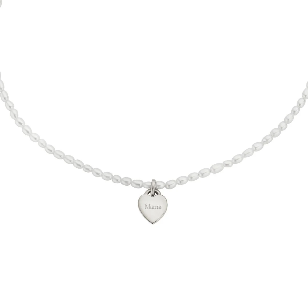 Silver Seed Pearl Engraved Heart Necklace - Image 3