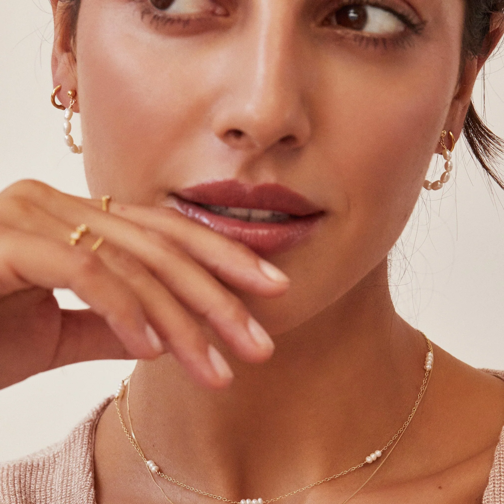 Silver Seed Pearl Hoop Earrings - Image 3