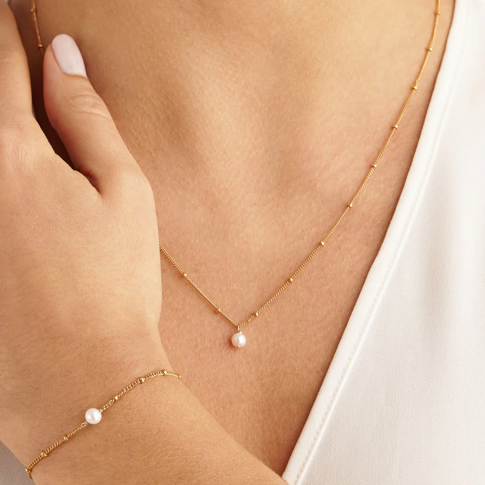 Silver Single Pearl Satellite Necklace - Image 3