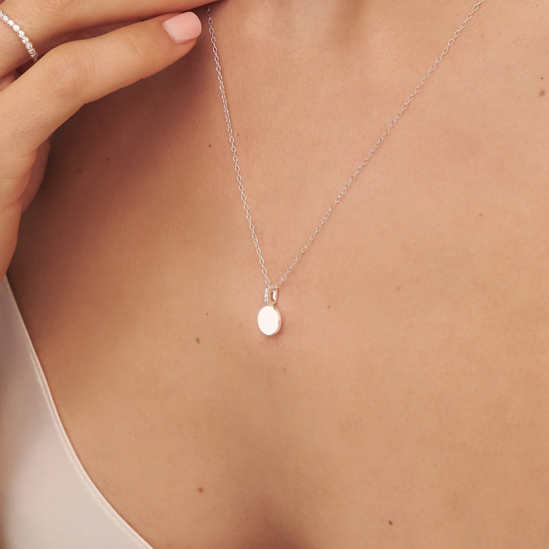 Silver Small Diamond Style Personalised Disc Necklace - Image 2