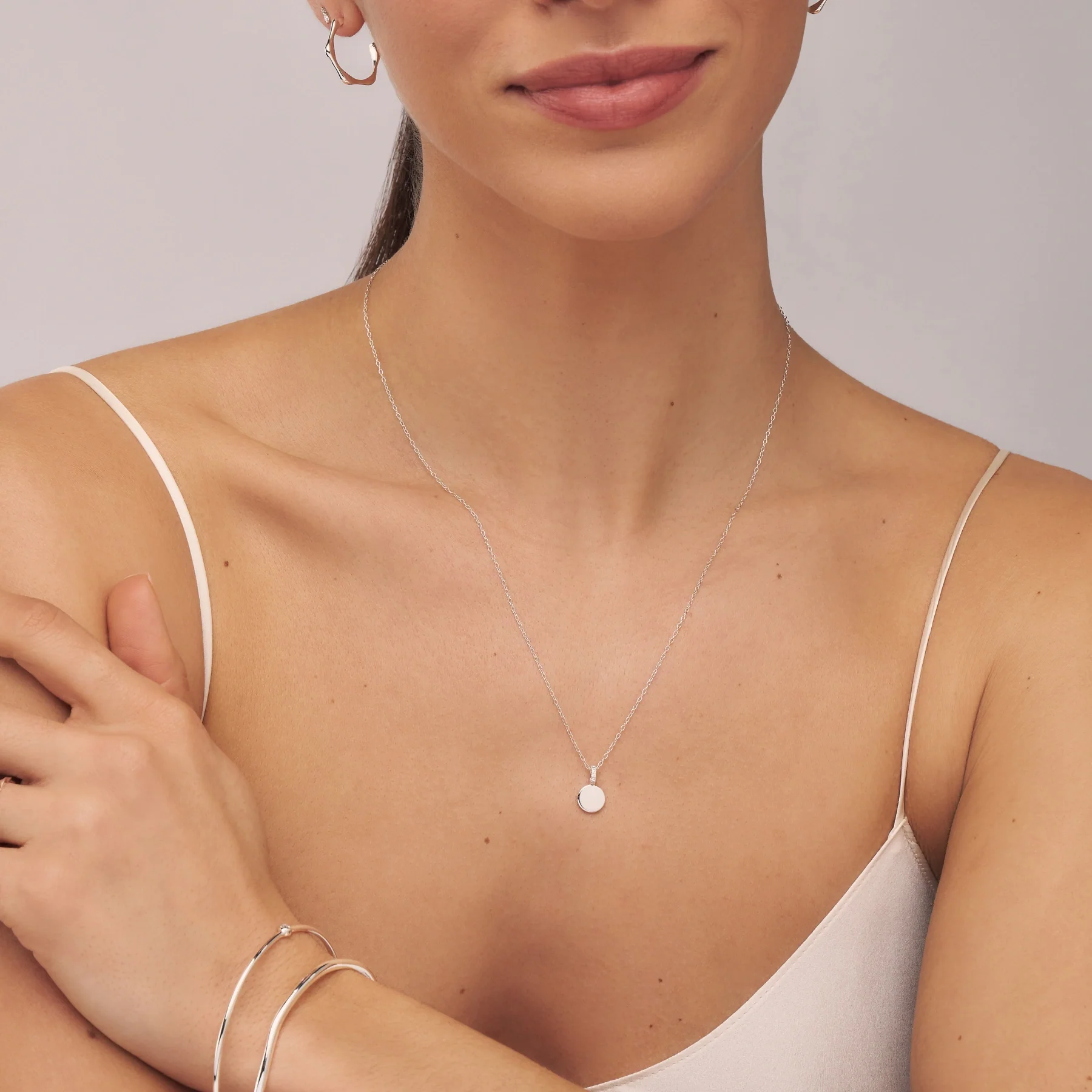 Silver Small Diamond Style Personalised Disc Necklace - Image 3