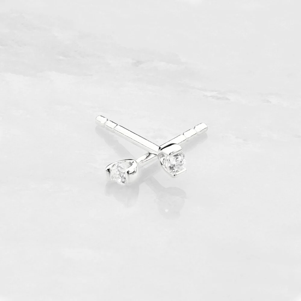 Silver Small Diamond Style Stud Earrings - Image 3