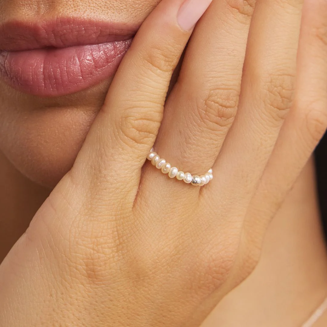 Silver Small Pearl Beaded Ring - Image 3