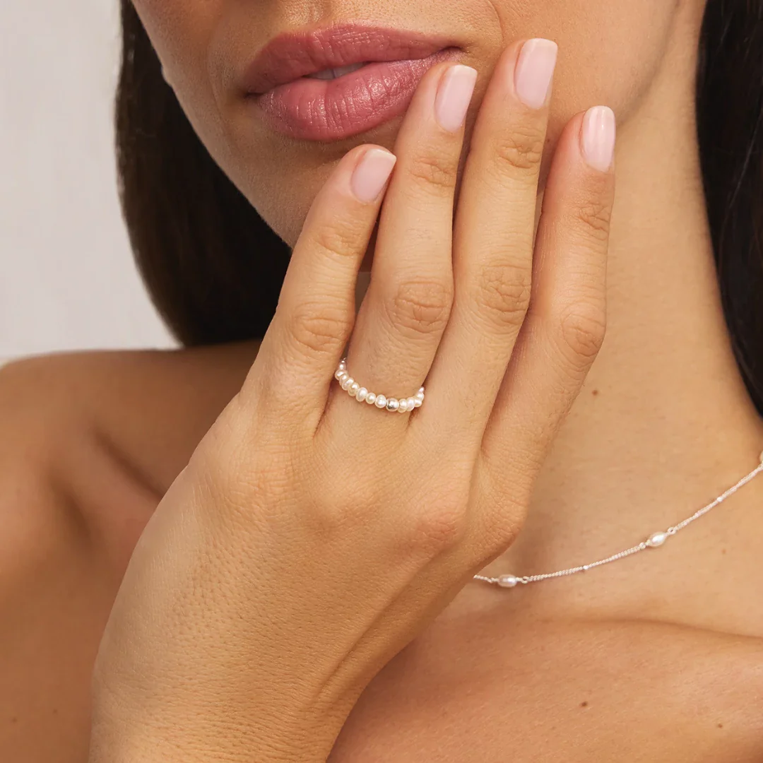 Silver Small Pearl Beaded Ring - Image 5