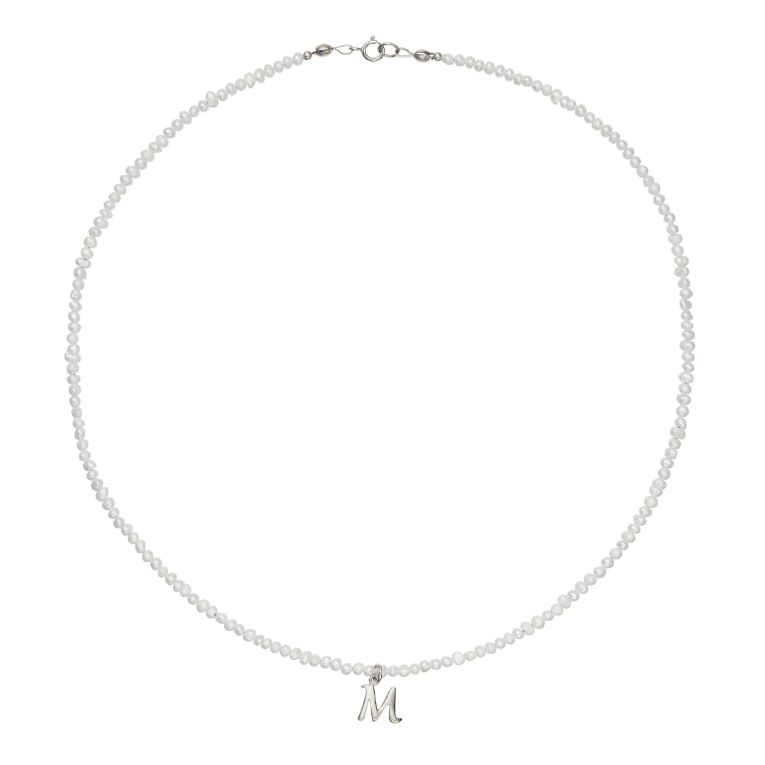 Silver Small Pearl Initial Letter Choker - Image 6