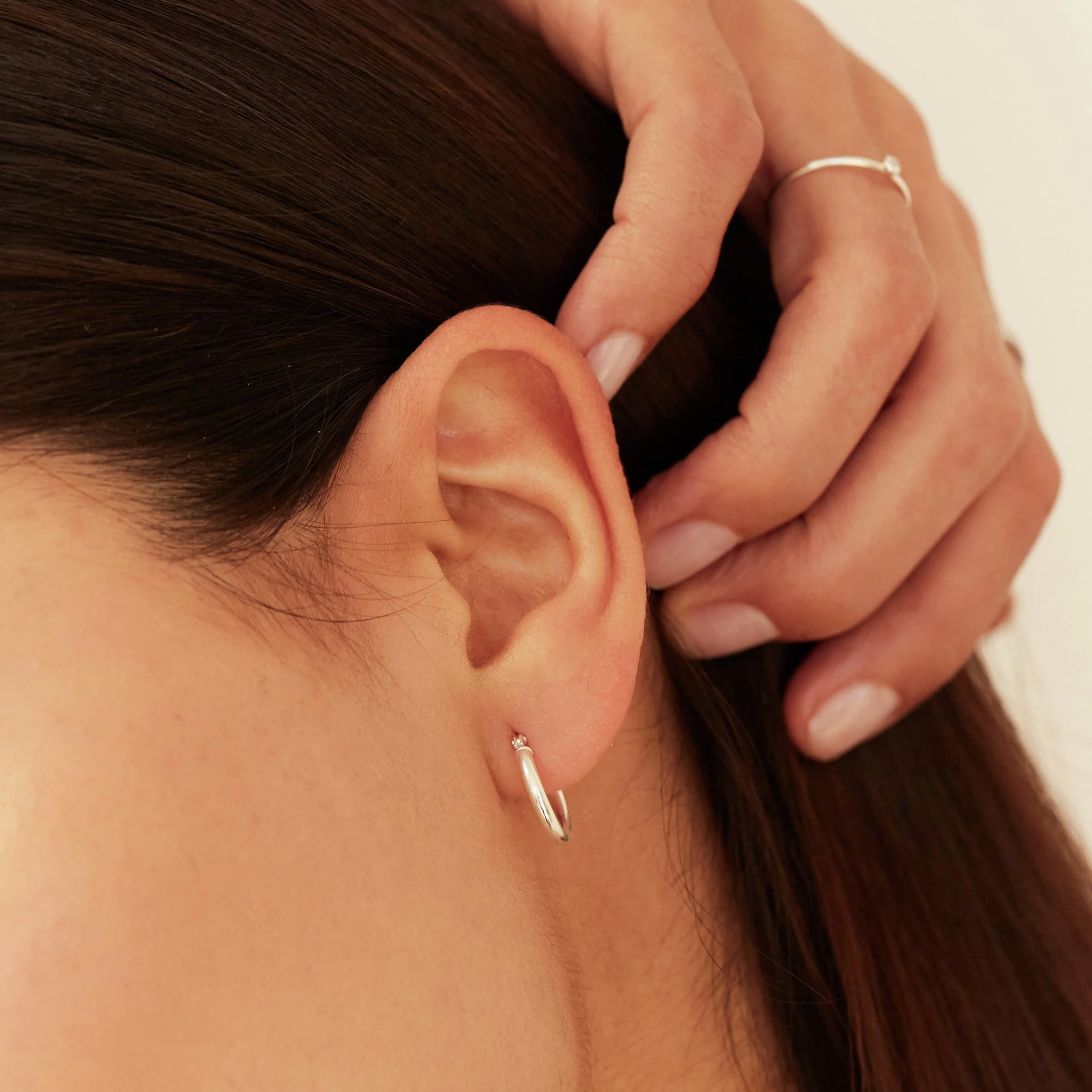Silver Small Rounded Hoop Earrings - Image 3
