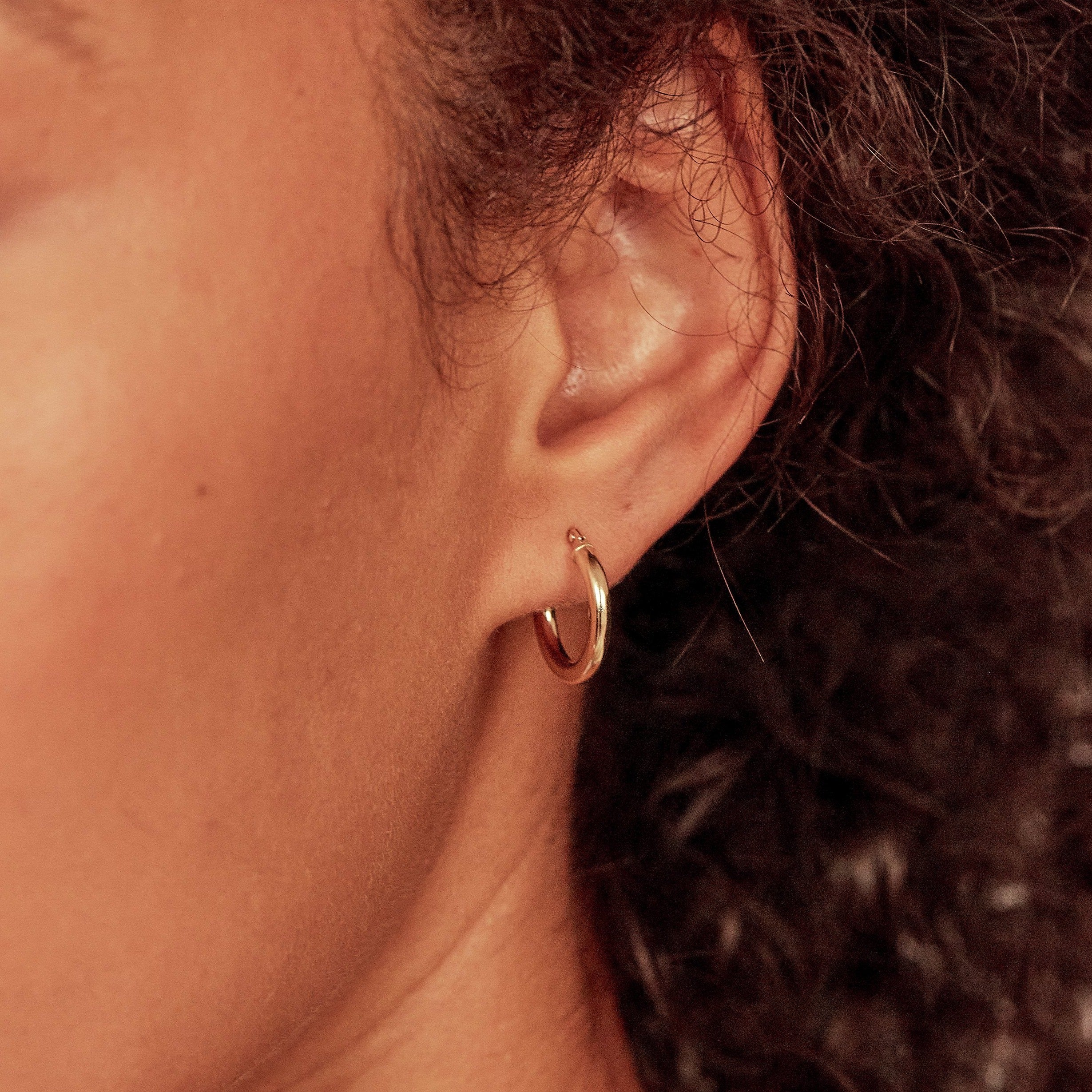 Silver Small Rounded Hoop Earrings - Image 4