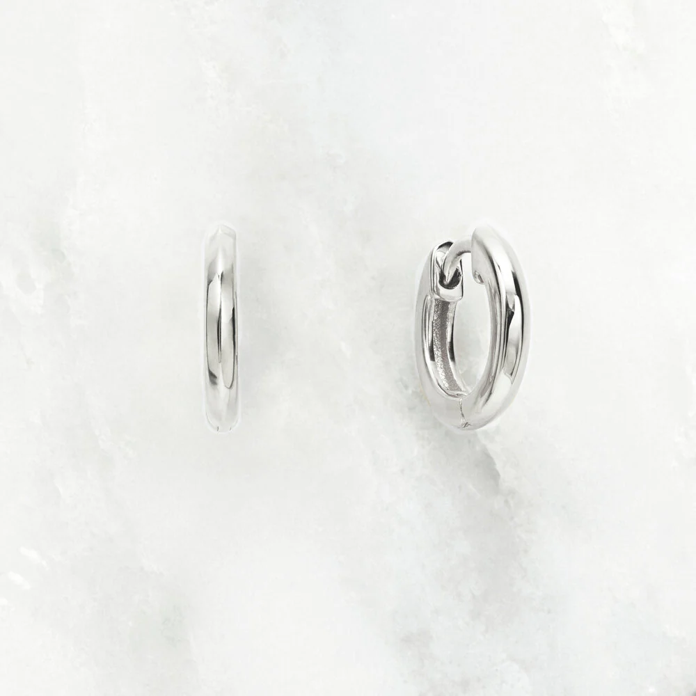 Silver Small Rounded Plain Huggie Hoop Earrings - Image 5