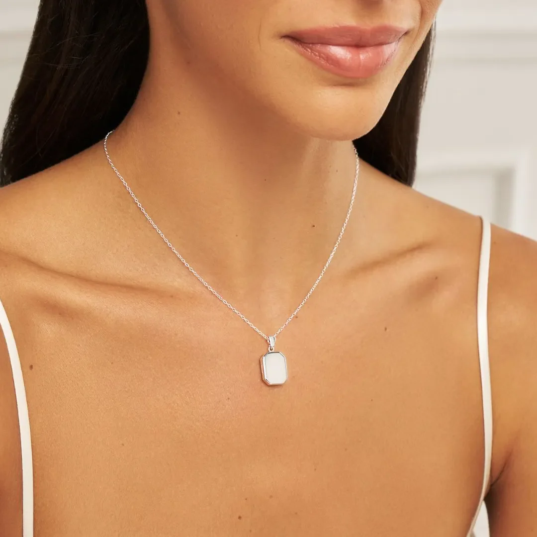 Silver Small Square Locket Necklace - Image 2