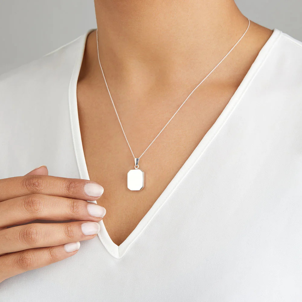 Silver Small Square Locket Necklace - Image 3