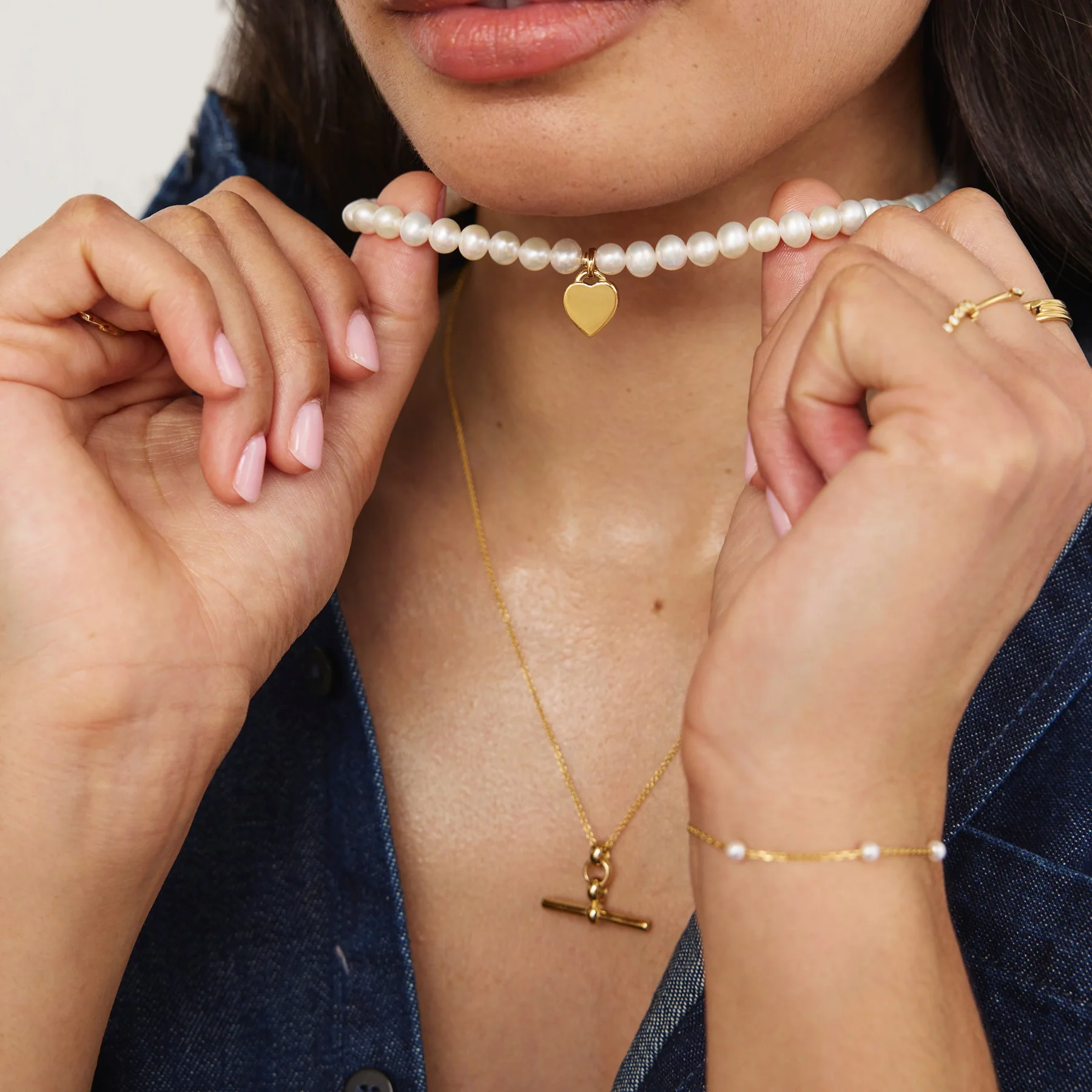 Gold Large Pearl Personalised Heart Necklace - Image 6