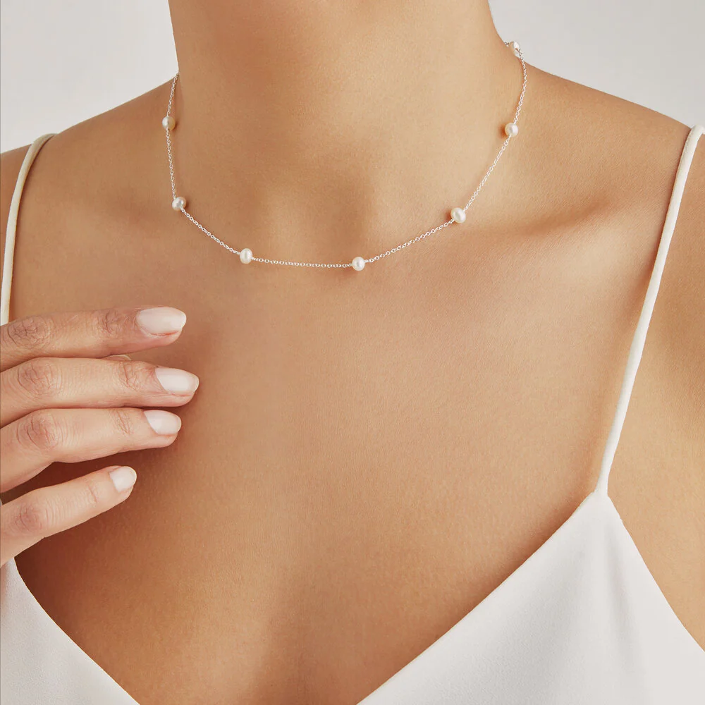 Silver Ten Pearl Choker and Five Pearl Bracelet Gift Set - Image 7