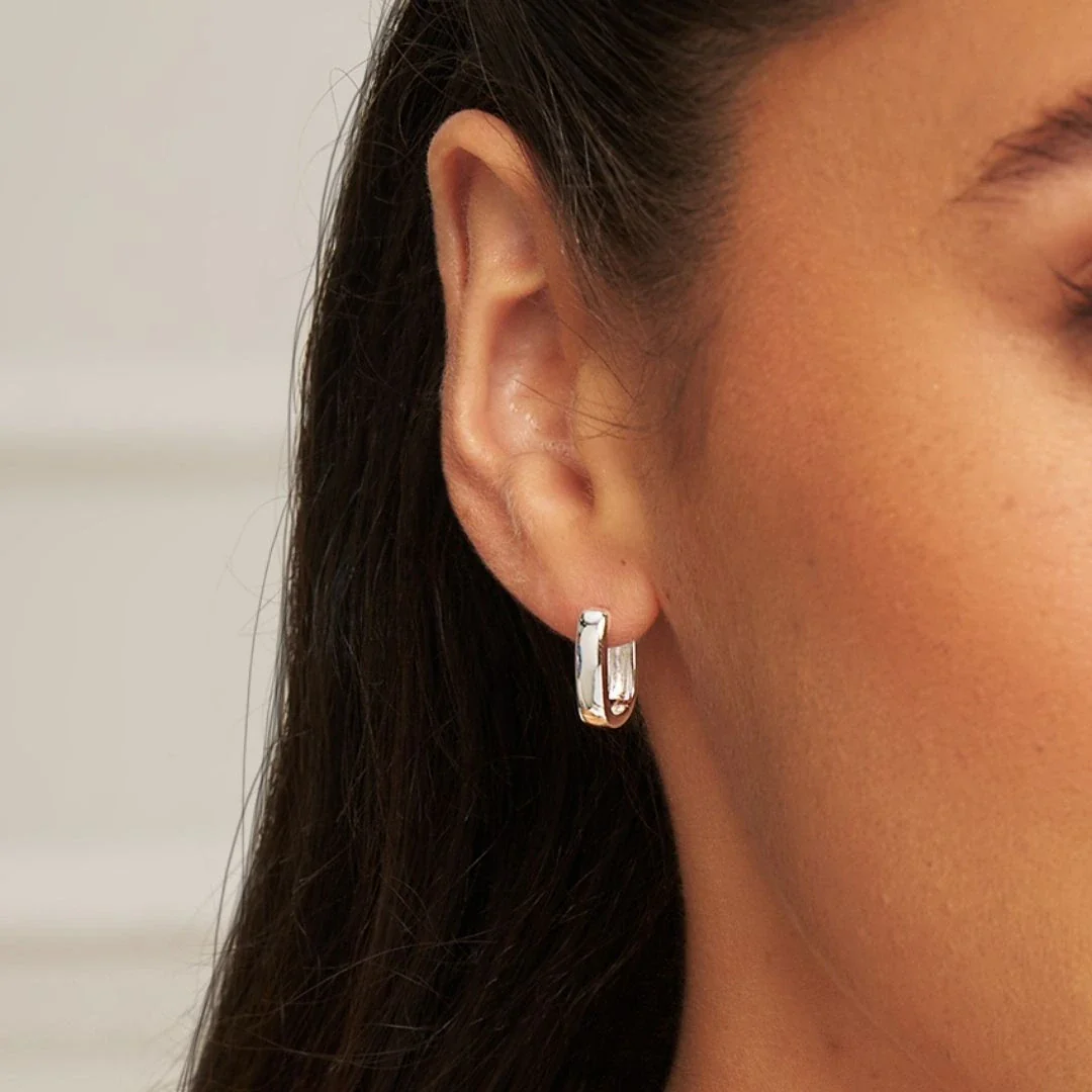 Silver Thick Squared Hoop Earrings - Image 2