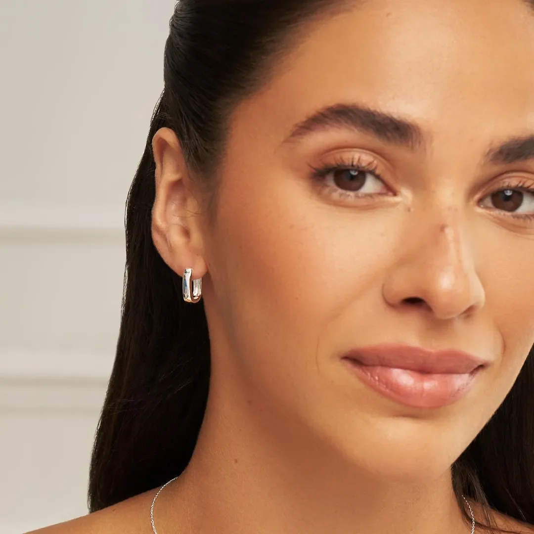 Silver Thick Squared Hoop Earrings - Image 3