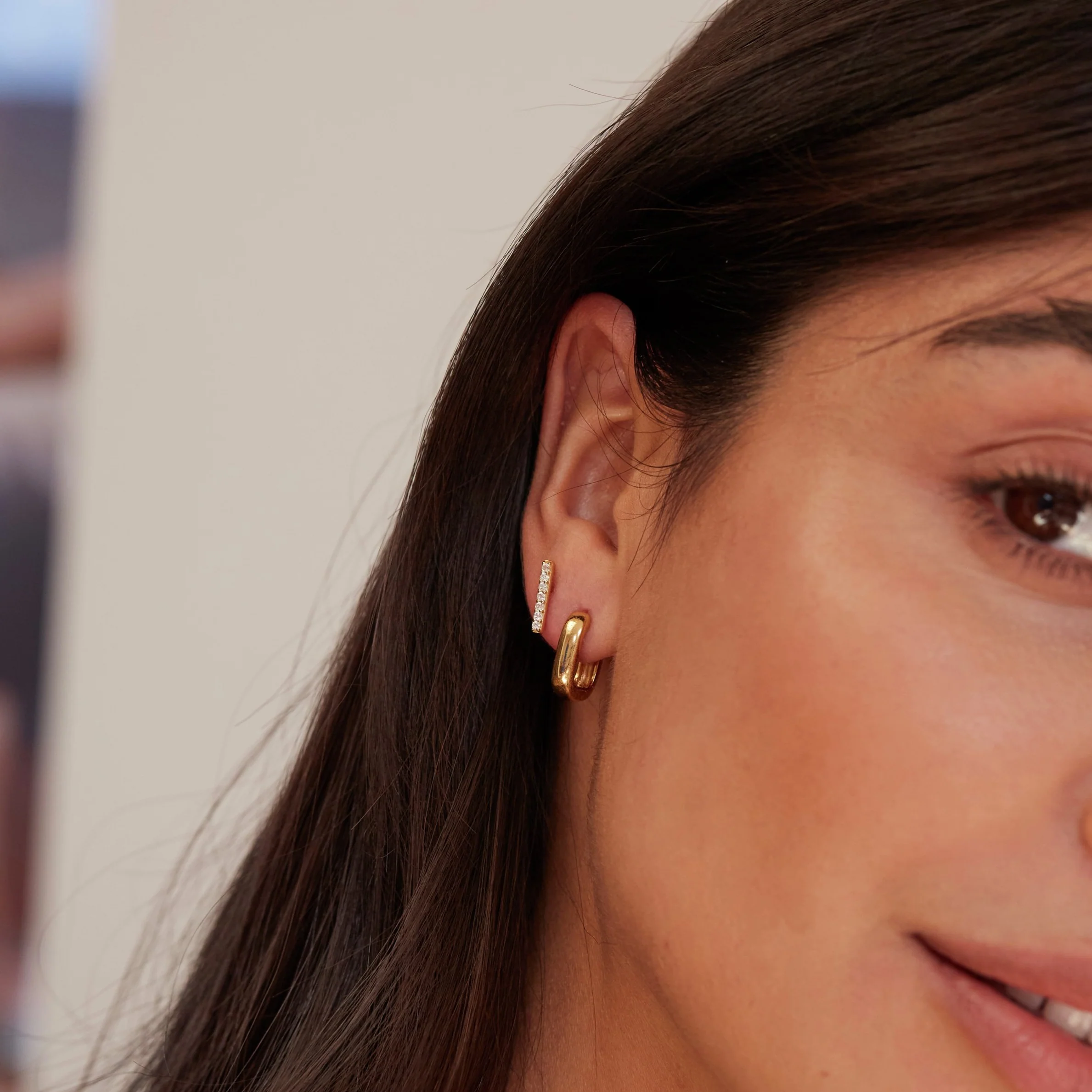 Silver Thick Squared Hoop Earrings - Image 5