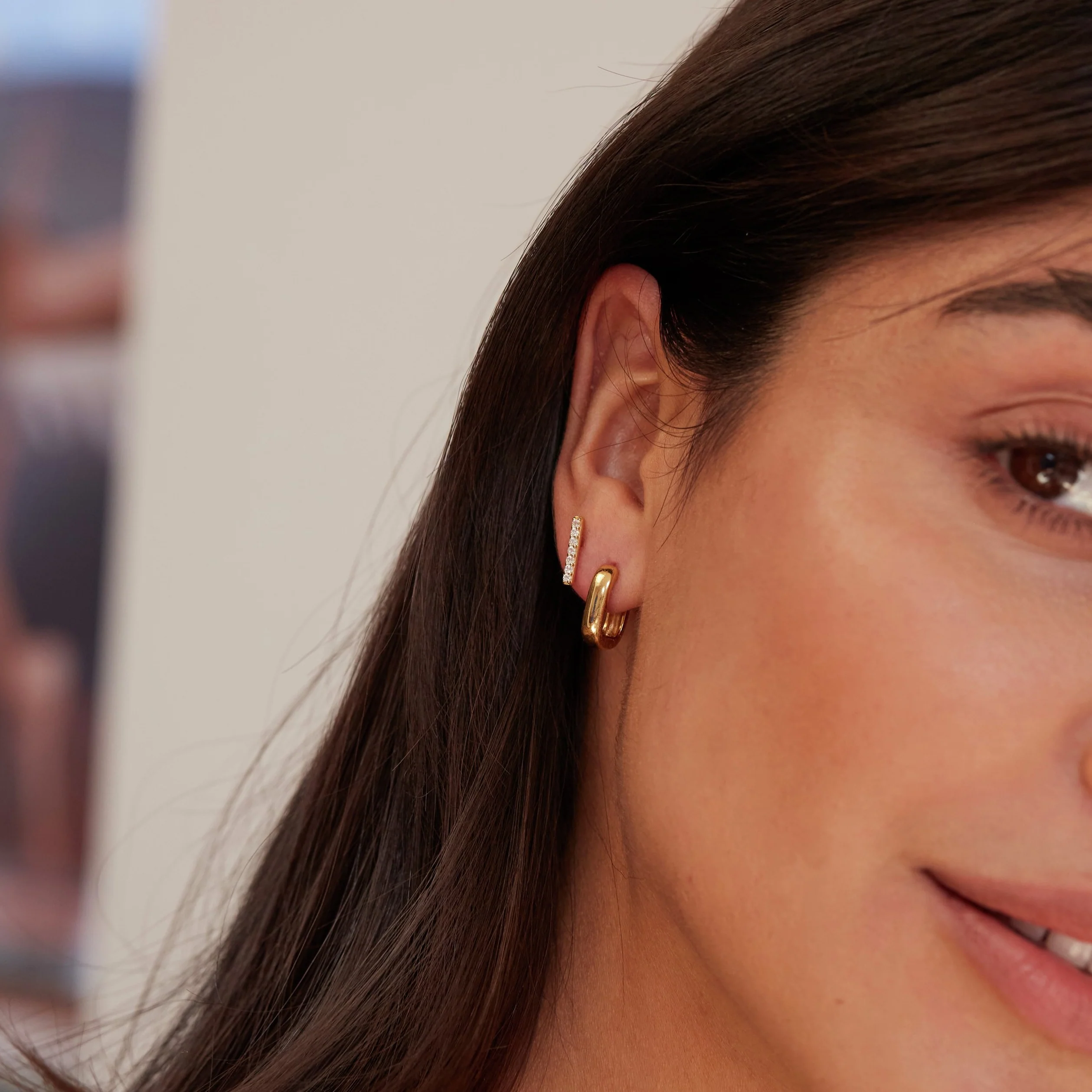 Silver Thick Squared Hoop Pearl Drop Earrings - Image 3