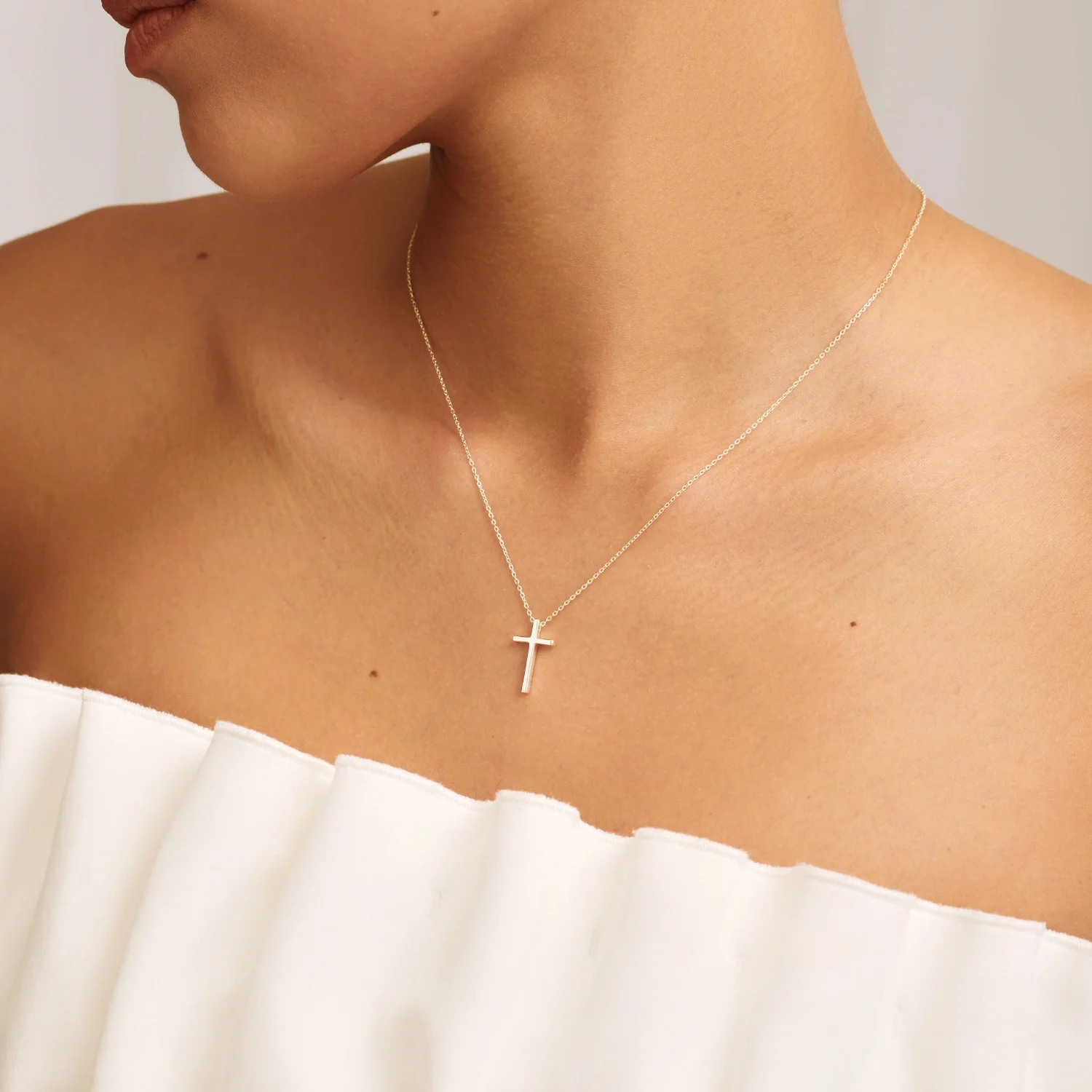 Silver Thread-through Cross Necklace - Image 2