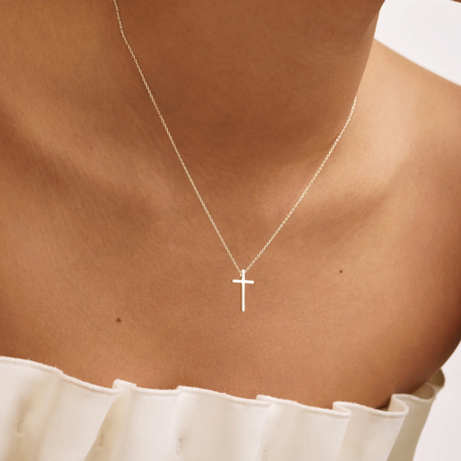 Silver Thread-through Cross Necklace - Image 3