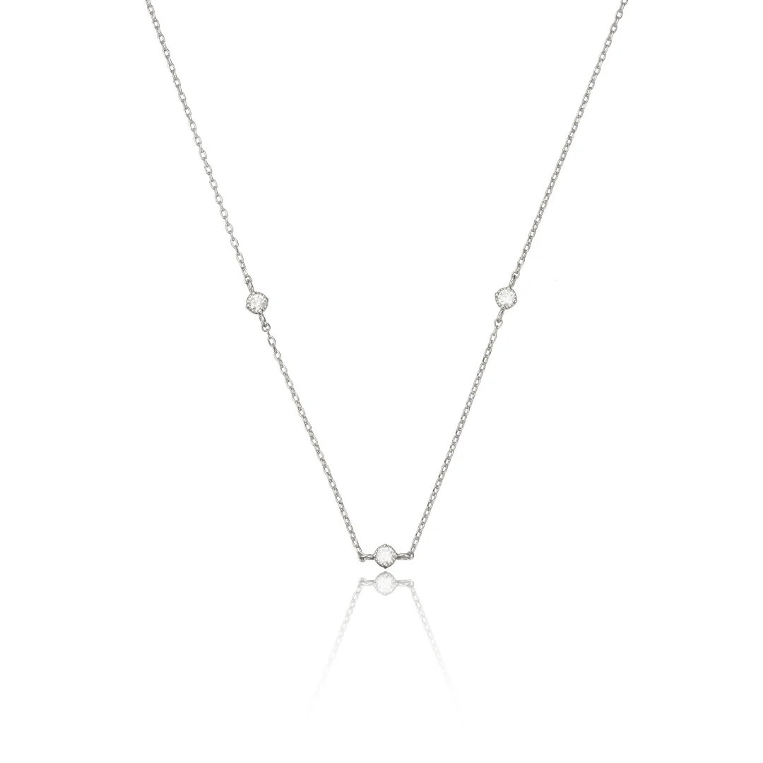 Silver Three Diamond Style Necklace