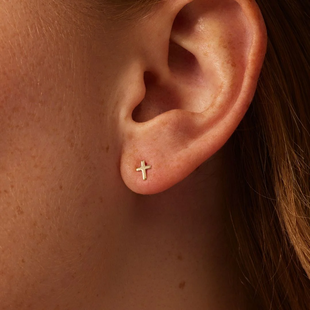 Silver Tiny Cross Stud Earrings - Image 4
