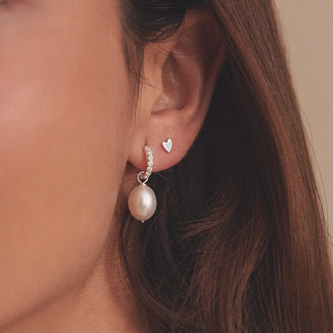 Silver Tiny Heart Stud Earrings - Image 3