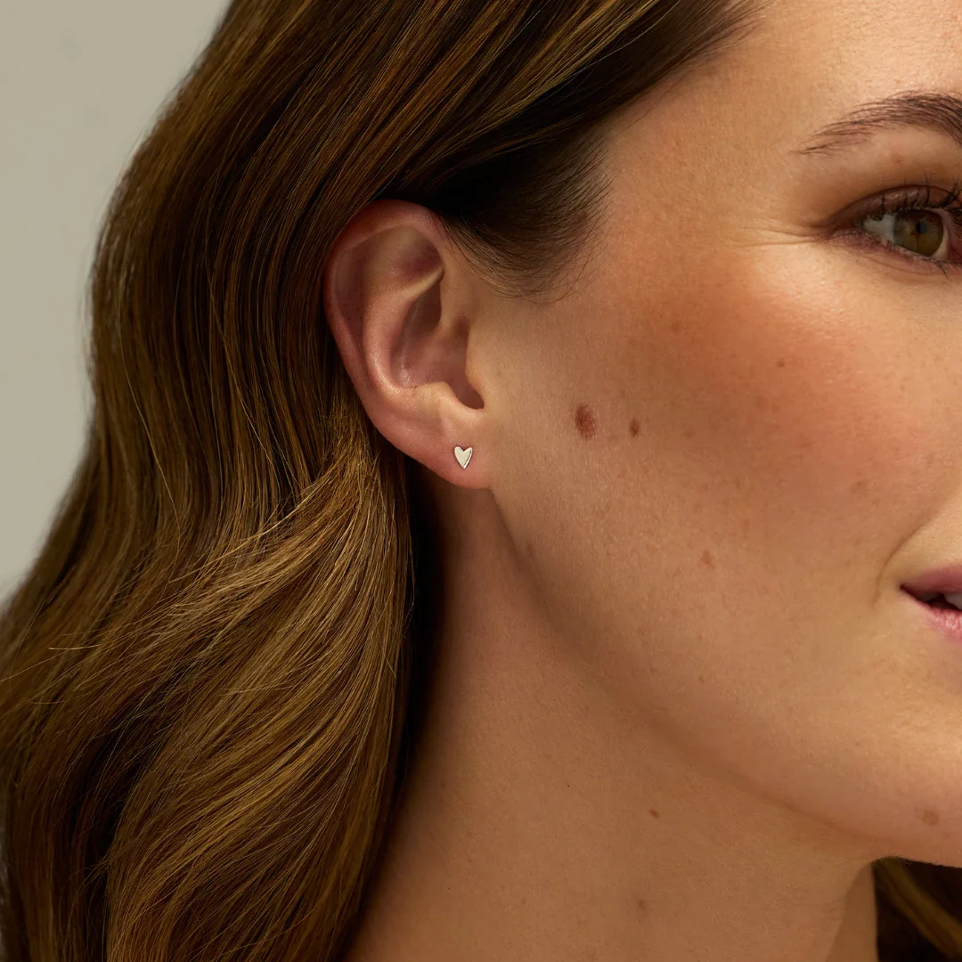 Silver Tiny Heart Stud Earrings - Image 6