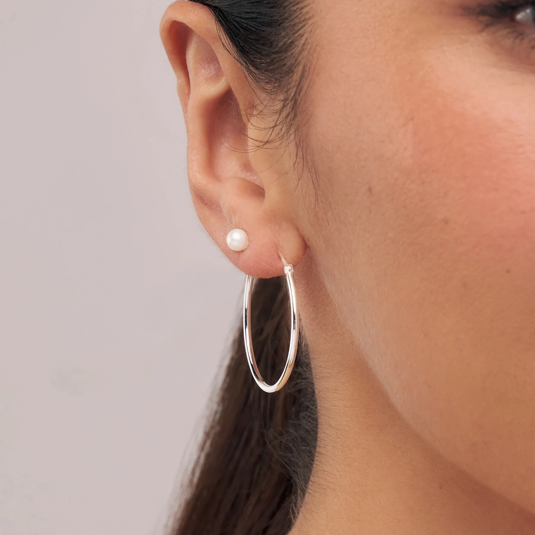 Silver Tiny Pearl Stud Earrings - Image 3