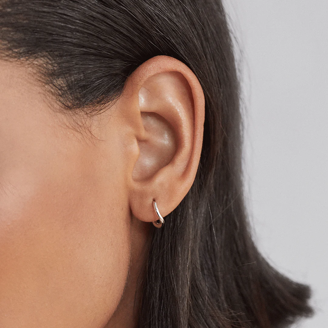 Silver Wave Huggie Hoop Earrings - Image 2