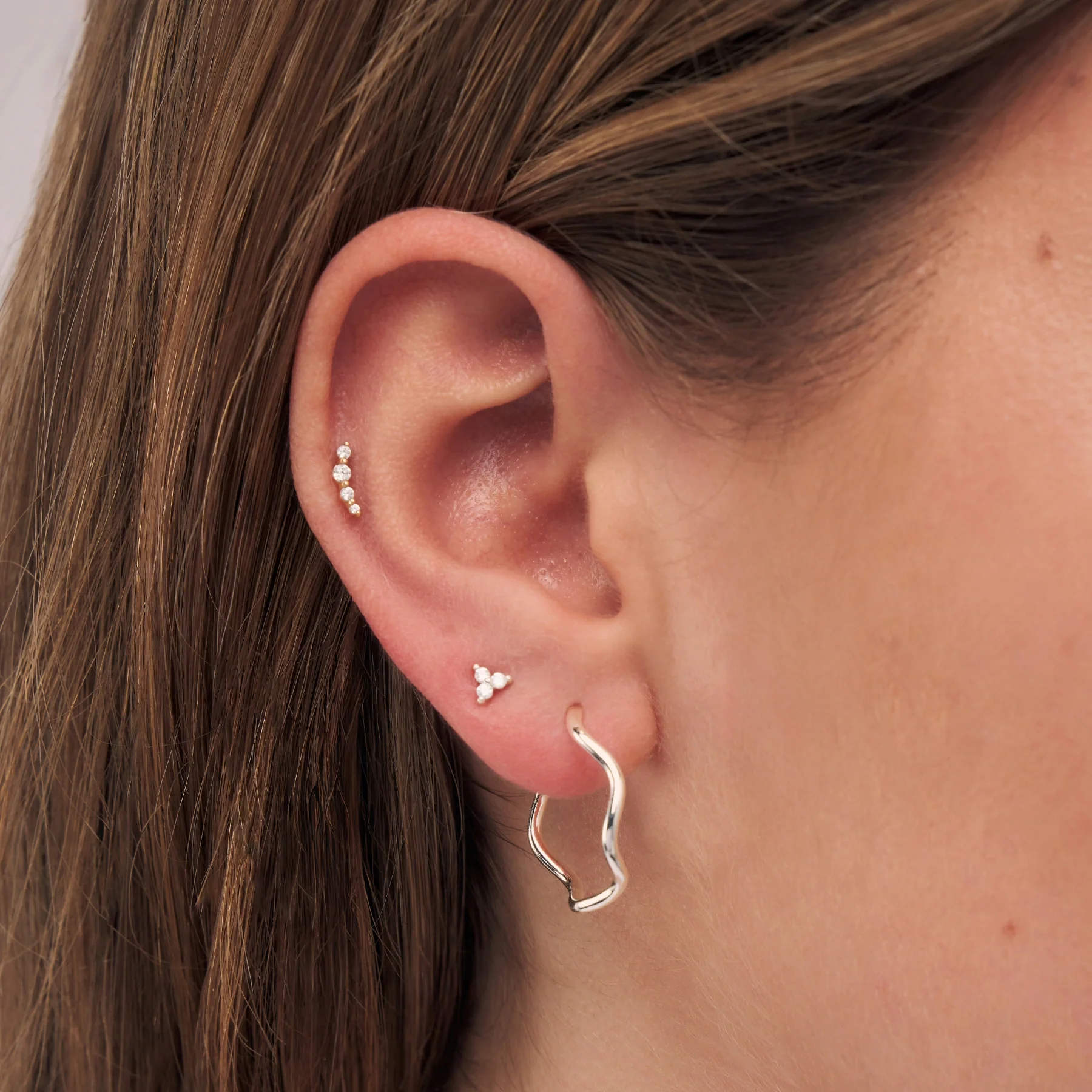 Silver Wavy Curve Hoop Earrings - Image 2