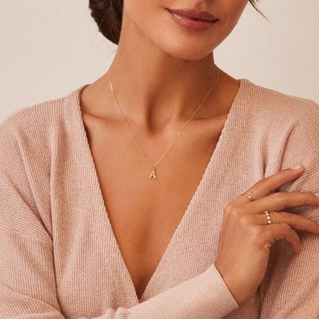Solid Gold Curve Initial Letter Necklace - Image 12