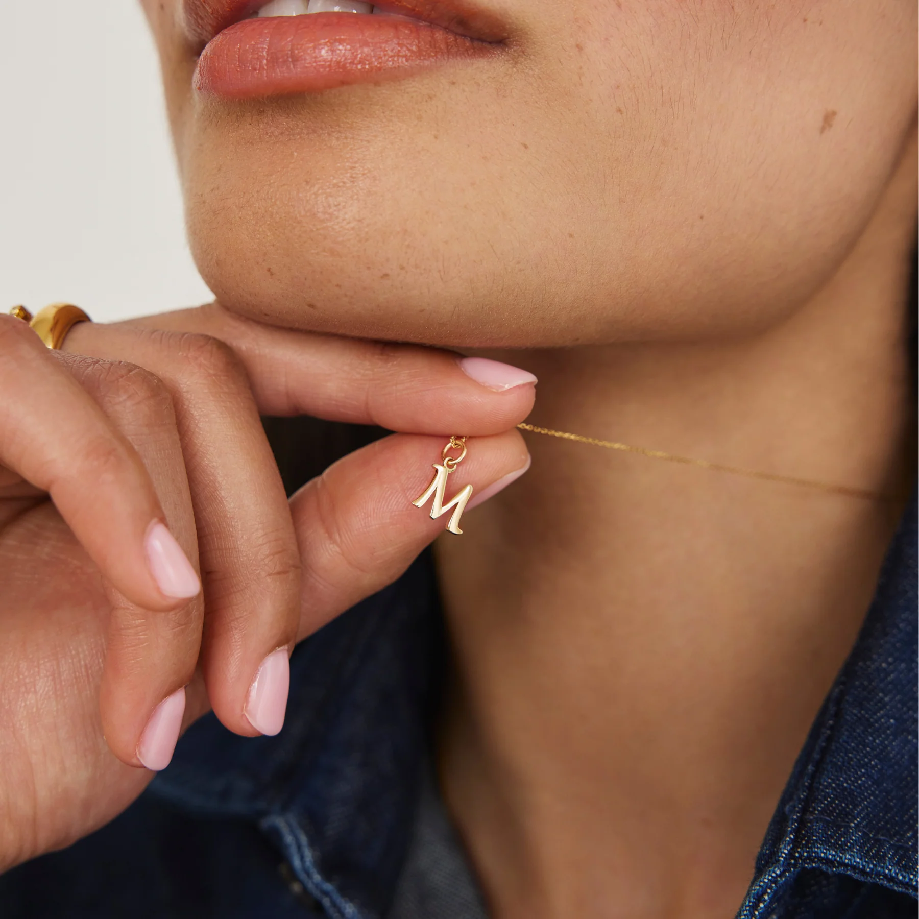 Solid Gold Curve Initial Letter Necklace - Image 4