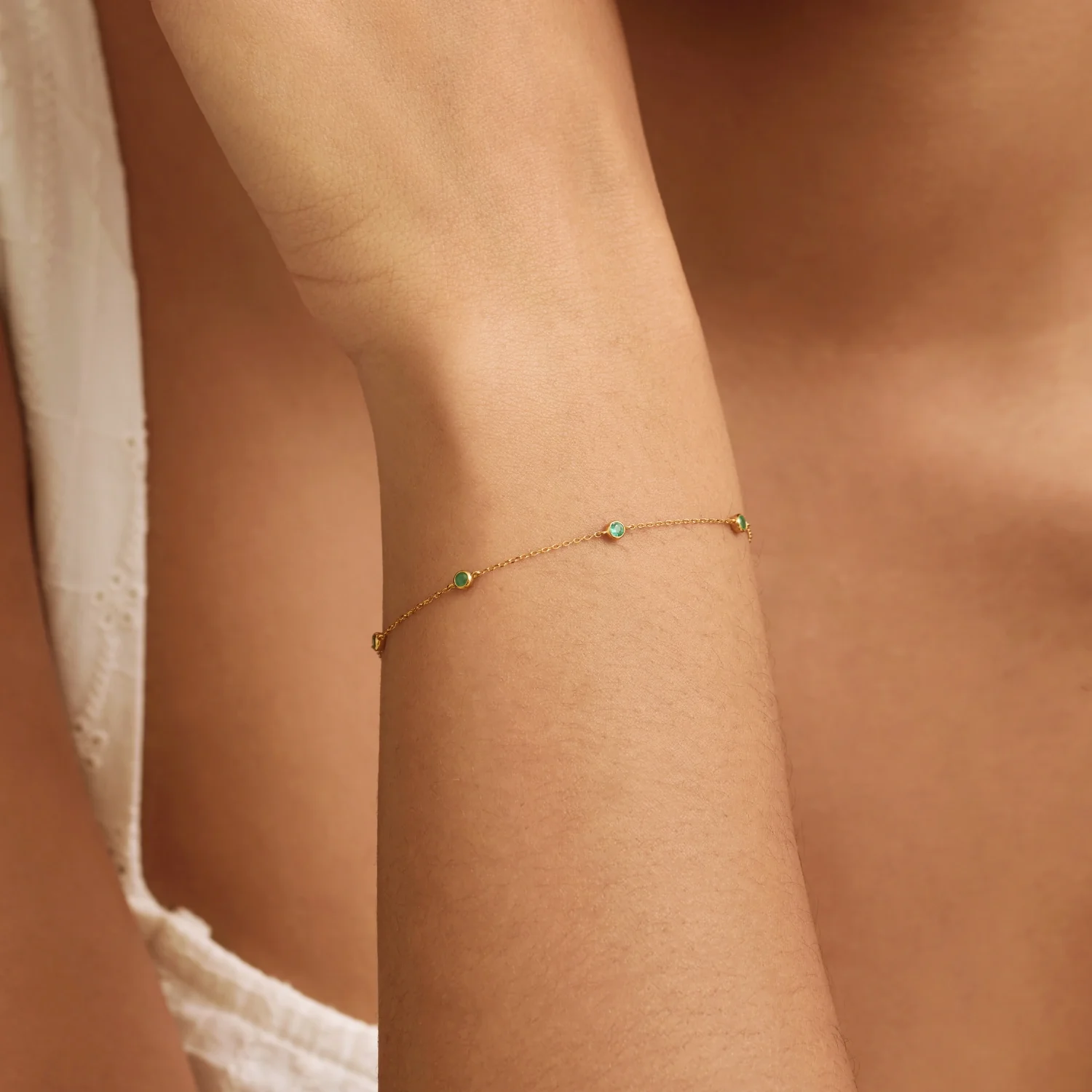 Solid Gold Five Stone Emerald Bracelet - Image 4