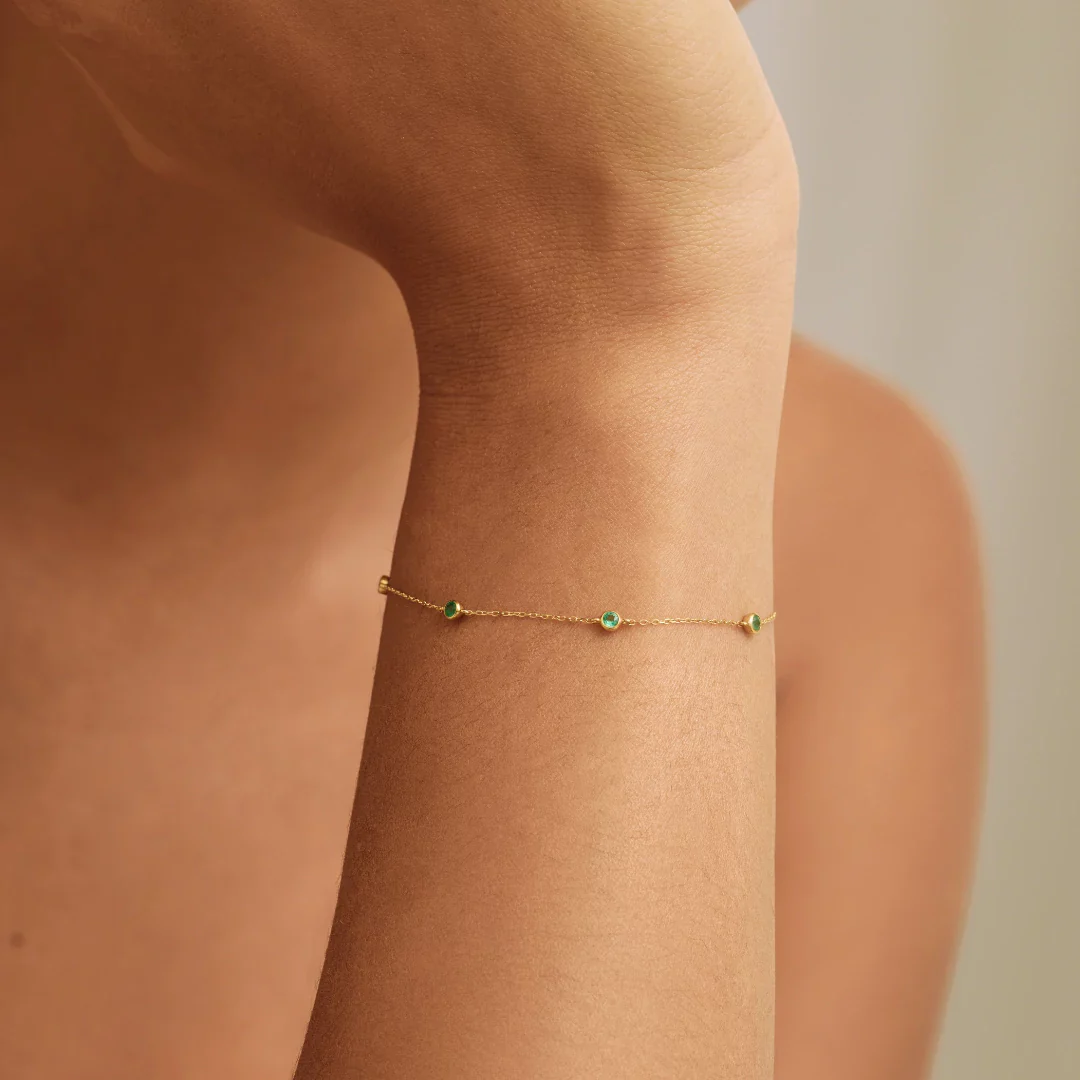 Solid Gold Five Stone Emerald Bracelet - Image 5