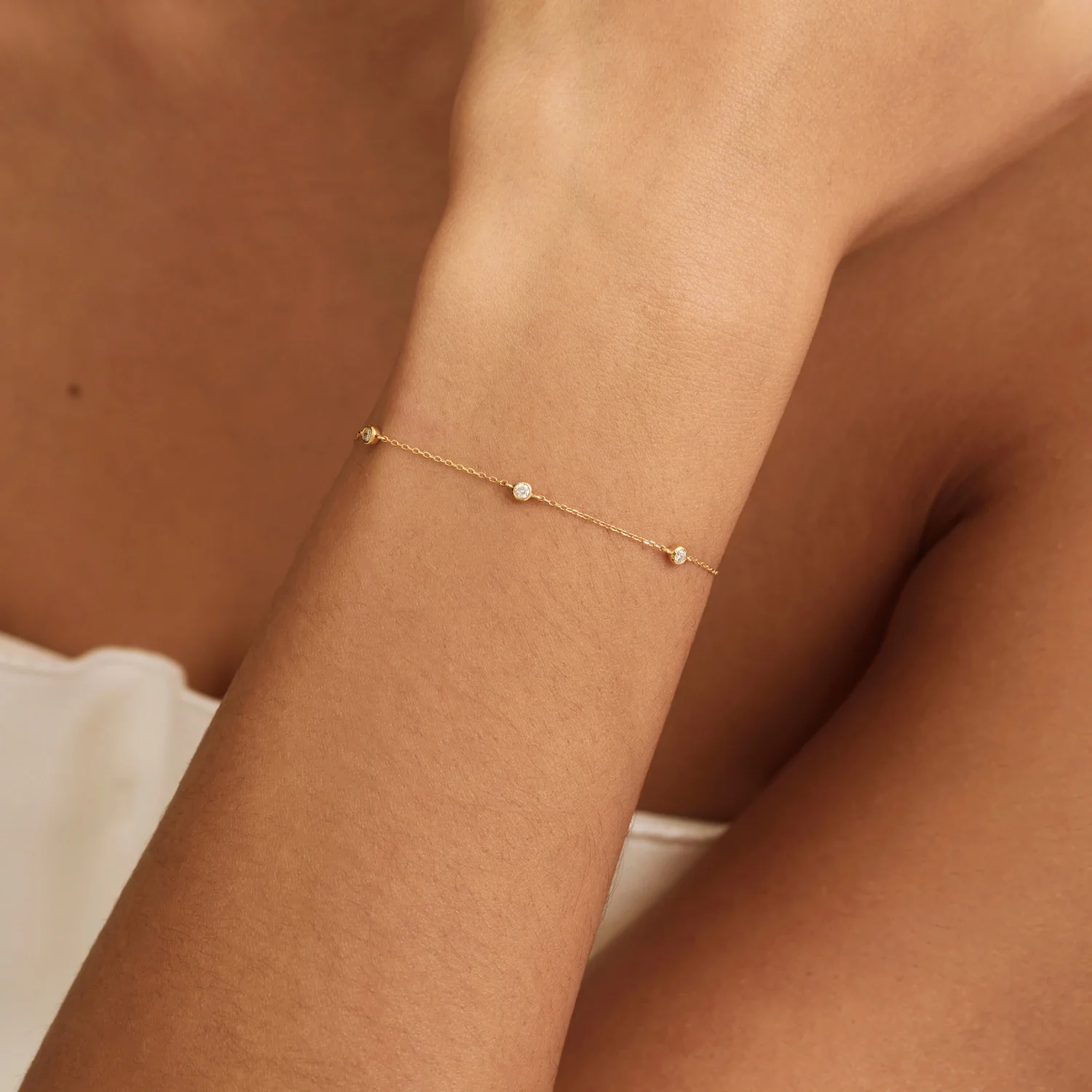 Solid Gold Five Stone Genuine Diamond Bracelet - Image 2