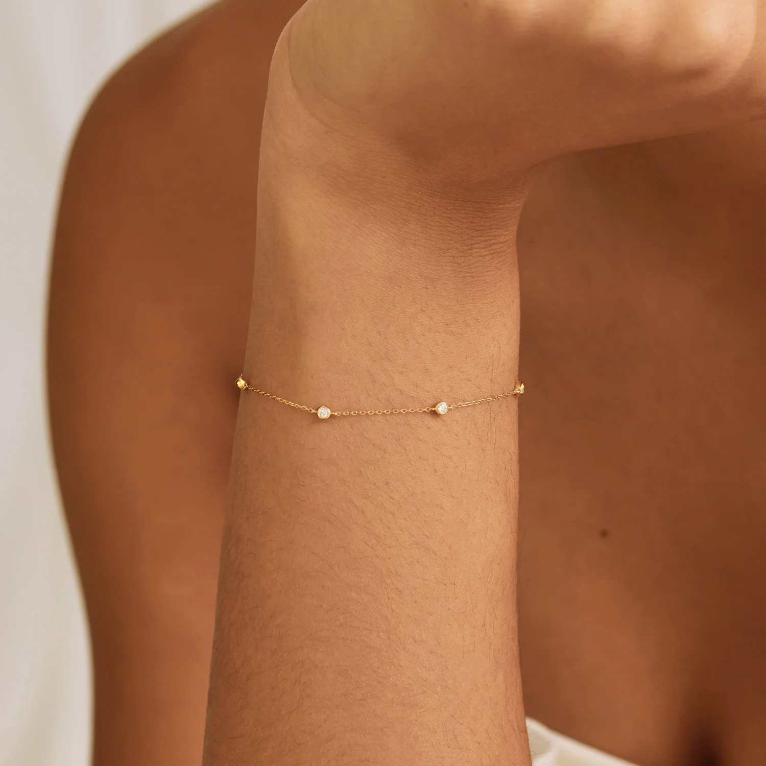 Solid Gold Five Stone Genuine Diamond Bracelet - Image 3